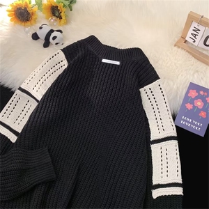 春季日系复古黑白拼色毛衣潮牌高级设计感针织衫男款 M1357-P46图片