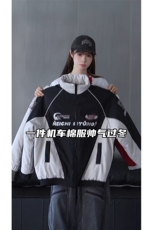 抖音视频截图只展示慎用大货已到机车潮牌棉服77950特P85，男装棉衣，星座226-2