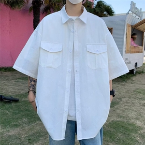 2024夏季新款男士短袖衬衫山系工装字母刺绣宽百搭衬衣潮图片