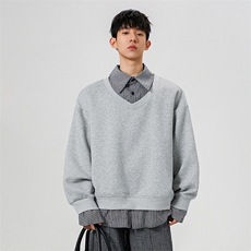 2026春季新款潮流假两件420g高克重华棉宽松卫衣W24502-特P50控98，男装卫衣，电商A001