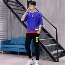 男t恤短袖夏季帅气宽松衣服韩版潮流嘻哈休闲两件一套装YK666-P55，男装T恤，星座509
