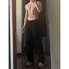 出数据肌肉有原图漆点泼墨牛仔裤嘻哈常规55加绒65，男装牛仔裤，星座310A-4