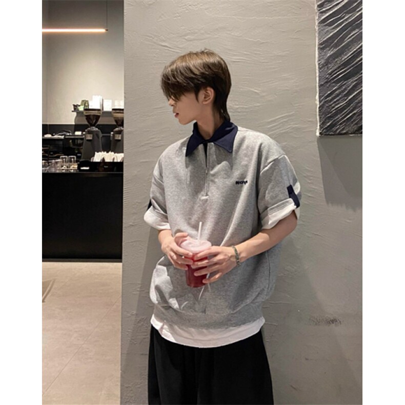美式休闲撞色拼接翻领刺绣polo衫短袖T恤夏季宽松假两件T0008,男装T恤,星座1116A（原606A-3）
