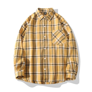 B413-1-DX969春秋季格子长袖衬衫男女同款潮流休闲韩系宽松衬衣服图片