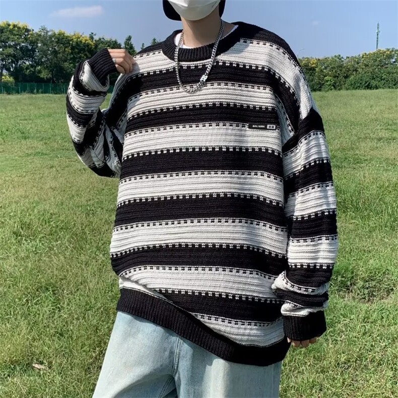 条纹毛衣男秋冬季潮流日系高级感针织衫慵懒风套头线衣M870-P41,男装针织衫/毛衣,星座512-2