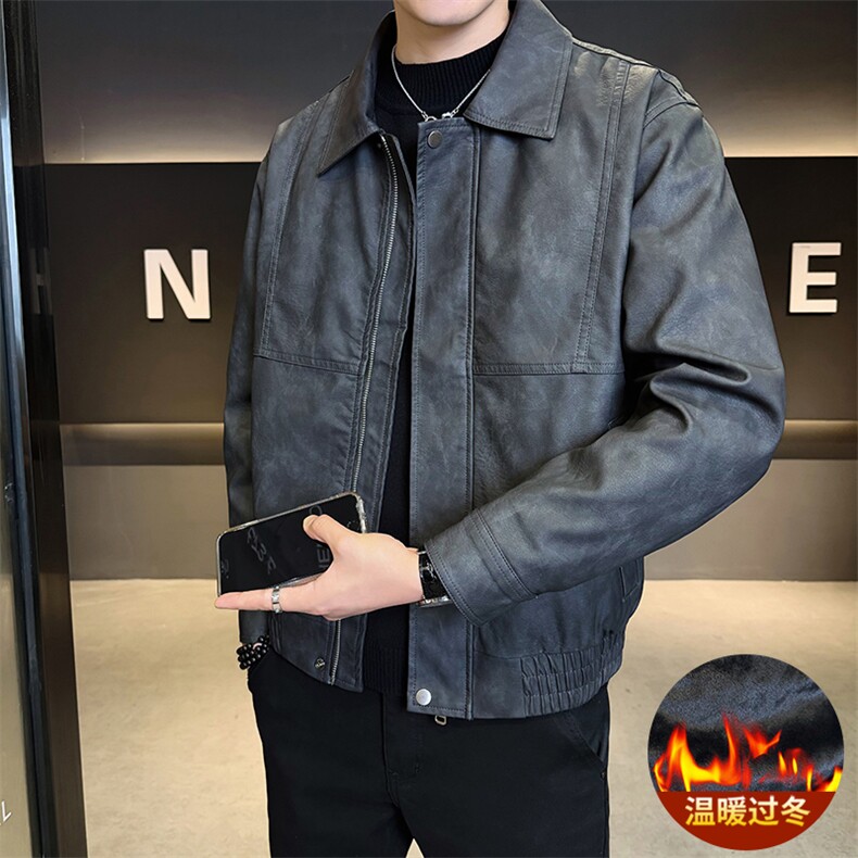 加绒皮衣外套男秋冬季2025新款机车PU皮夹克7717-P165，男装夹克，电商D327