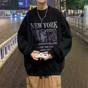 潮圆领卫衣男生秋季潮牌百搭无帽外套高街ins港风上衣WY1152图片