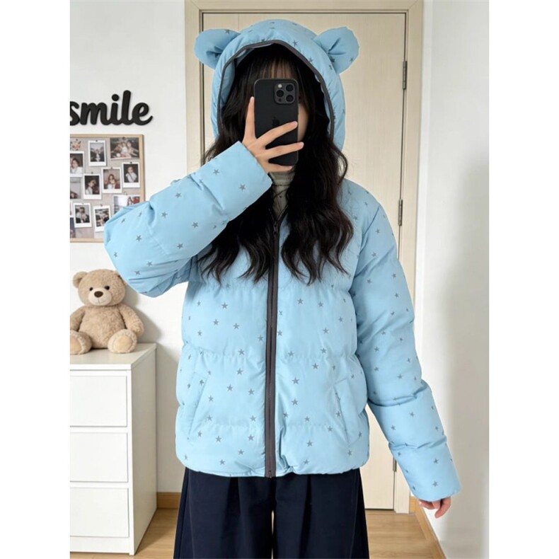 1506A/G79170/P92甜酷风小熊连帽波点棉服外套女冬季,男装棉衣,星座1506A
