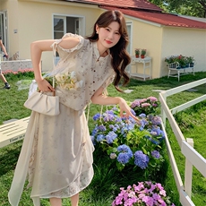 现货！新中式印花两件套连衣裙2C133-9006-P135-K188，女装套装/套裙，2C133