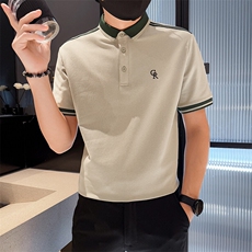 2025夏季主推新款撞色字母刺绣时尚短袖T恤翻领Polo衫A3104-P48，男装T恤，电商D342