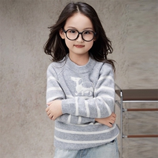 2025年新款百搭耳洞条纹小狗刺绣羊毛衫，童装儿童羊毛衫，驼铃羊绒