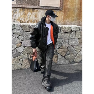 网图有货 美式连帽荔枝皮工装棉服男夹克pu皮外套棉衣 A204-P120图片