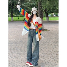【有货】彩虹镂空连帽针织开衫男女罩衫情侣衬衫外套2401CC-特P48，男装衬衫，星座1007（原301D）