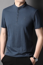 新款男装中青年立领带扣POLO短袖纯色上衣商务休闲男装半袖P50，男装T恤，钱塘6003A(原)4033A