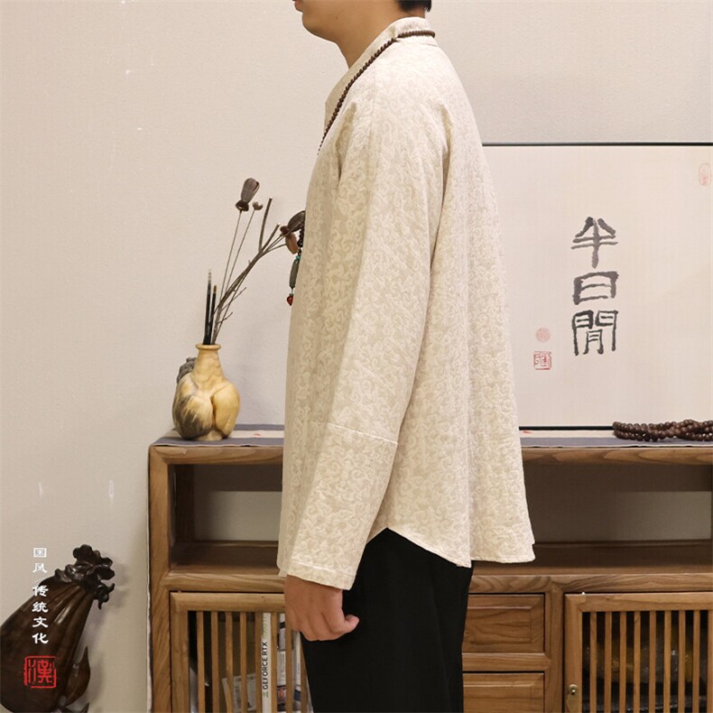 春季新款风男装棉麻提花男士禅意心中改良汉服衬衣C248P75,男装衬衫,钱塘802