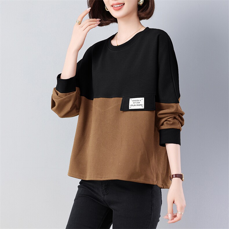 2024秋新品拼接款套头卫衣863款宽松型常规棉,女装卫衣/绒衫,秋牧寒烟