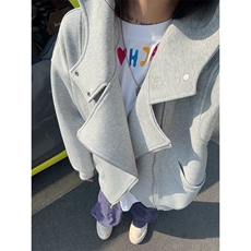 抖音得物品质26春装美式重磅结构斜拉链高领连帽卫衣开衫外套W61，女装短外套，电商A486