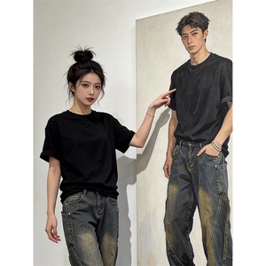 t001白12.5彩+1单装+1夏季百搭男女中性纯色圆领短袖T恤可二开230图片