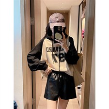 小个子撞色连帽字母卫衣2022秋季新款韩版时尚宽松运动数字上衣女，女装卫衣/绒衫，辉之琳