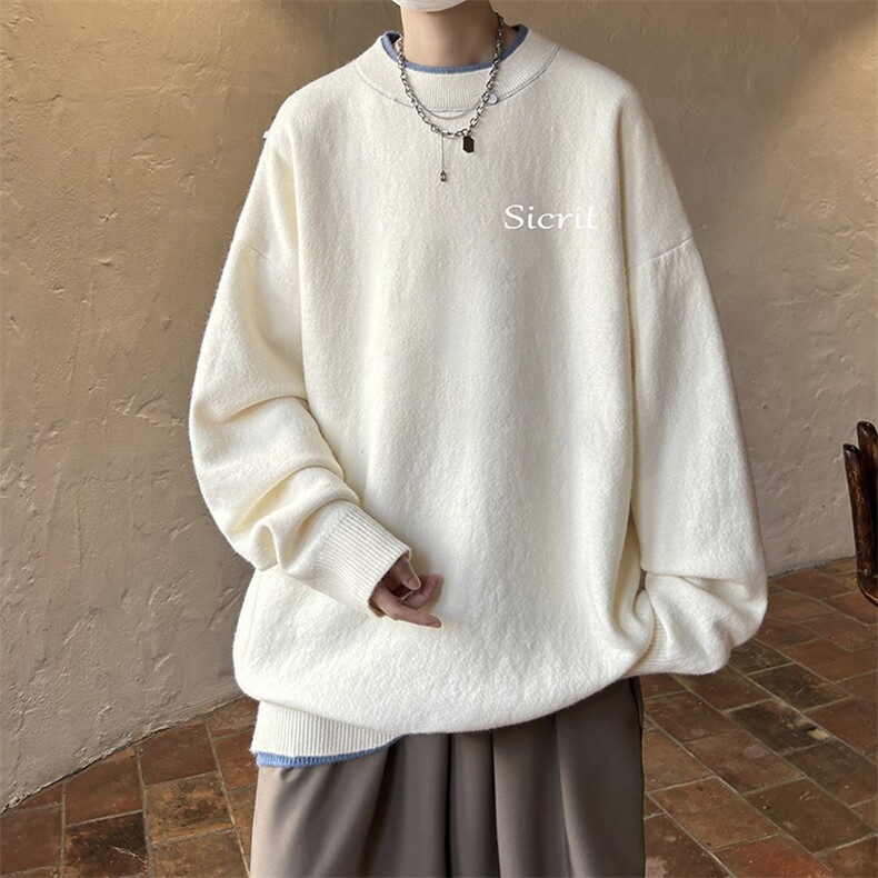 控78假两件毛衣男大码加绒针织衫男毛线衣M80098-P55加绒P70,男装针织衫/毛衣,电商A040
