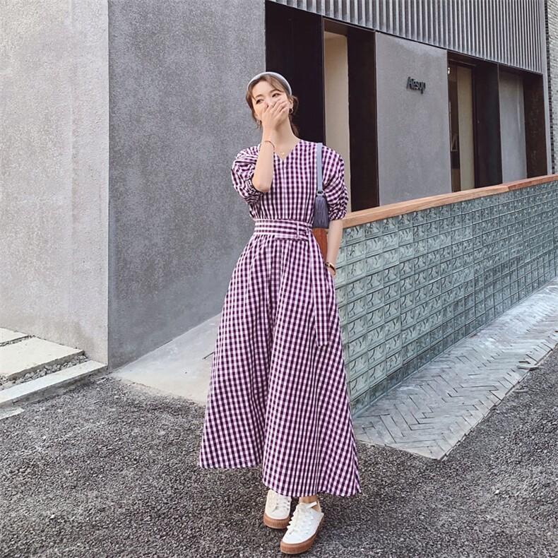 24号出货夏季新格子连衣裙（原8605）225-1932（）,女装连衣裙,浙宝225