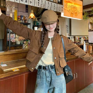 美拉德咖色工装外套女春秋2025新款超火好看高级小众复古夹克上衣图片