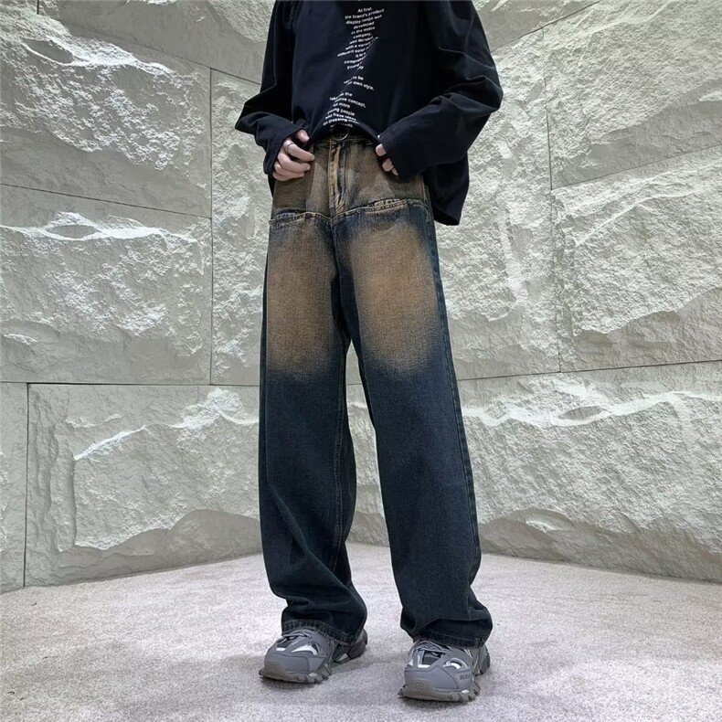 设计感水洗复古牛仔裤男女高街新款宽松直筒垂坠感阔腿长裤-X9093,男装牛仔裤,星座601-2