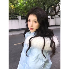 冬季新款ins百搭宽松潮流保暖面包服女美式复古毛领蓝色棉服外套，男装棉衣，星座1210-1