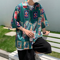 新款情侣花衬衫外套设计感港风小众复古上衣百搭复古W901-P26，男装衬衫，星座512-2
