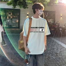 抖音得物品质二开240克宽松纯棉美式潮牌印花三条杠中性风短袖T恤，男装T恤，电商A486-1