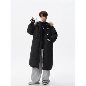 8XL-M 90白鸭绒大毛领羽绒服男中长款过膝设计感牛角扣YRFC05P398图片