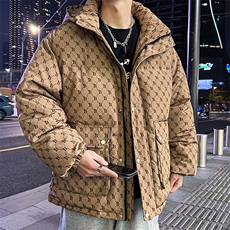 冬新款情侣鸭绒羽绒服男女短款冬加厚满印港风连帽外套，男装羽绒服，星座301D-5(原星座1415）