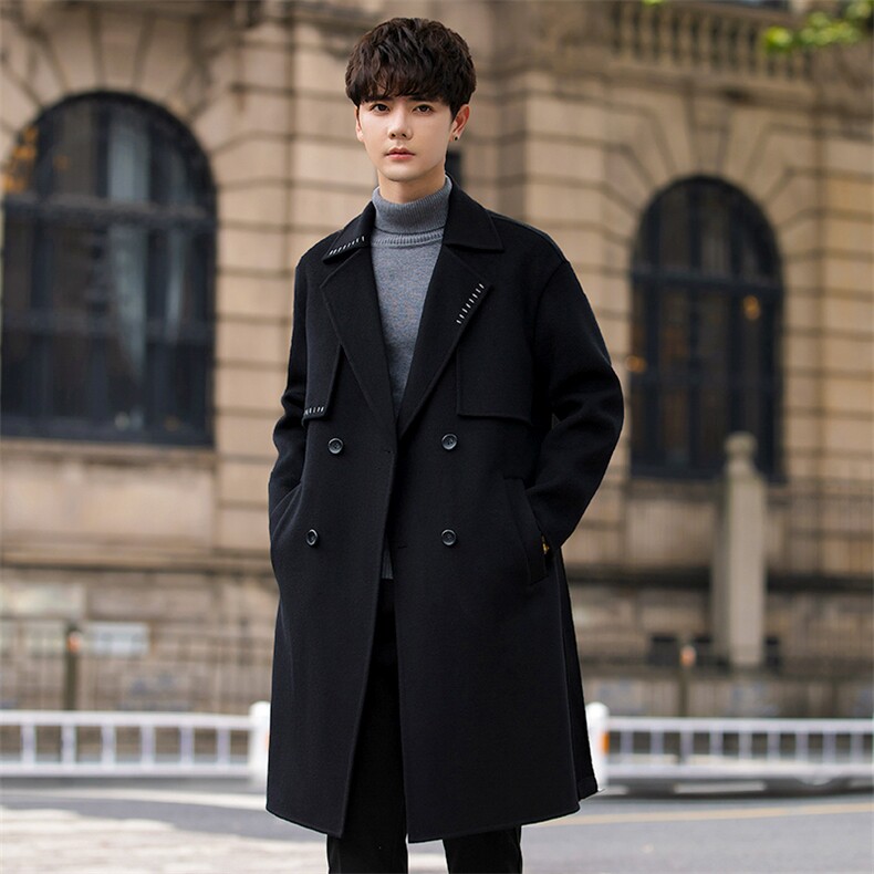 男士毛呢秋冬韩版时尚中长款双面呢大衣羊毛大衣风衣潮96129-P375，男装风衣，电商A355（原A415）