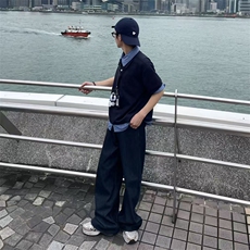 得物抖音高品质二开夏季美式潮牌高街假两件格子衬衣翻领短袖T恤，男装T恤，电商A486