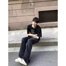 全棉常规纯色日常宽松型青少年落肩袖圆领ins潮牌印花短袖T恤，男装T恤，星座506A
