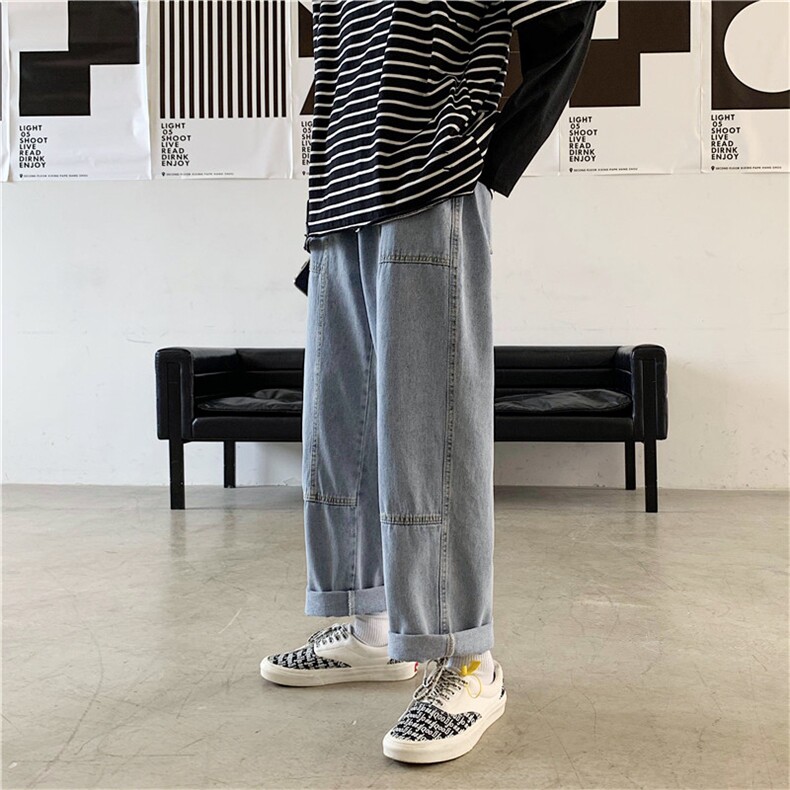 牛仔裤男潮牌工装裤子韩版潮流百搭宽松直筒阔腿老爹nzk03-p35图片