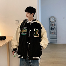 港风上衣夹克宽松落肩拼色棒球服外套JK710-P65，男装夹克，星座1204-3