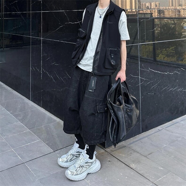 美式vibe水洗牛仔宽松阔腿牛仔裤男复古潮流直筒休闲百搭七分裤子,男装牛仔裤,星座1210-1