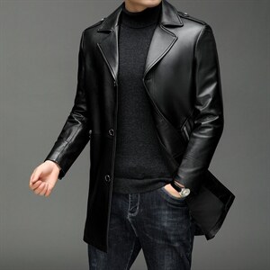 X19055秋冬新款海宁皮衣男士中长款绵羊皮夹克西装领P810,男装皮衣,电商B360