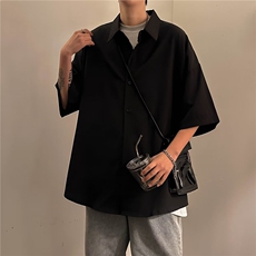 白衬衫短袖男夏季潮牌宽松港风休闲衬衣五分袖上衣痞帅外套-CY46，男装衬衫，星座601-2