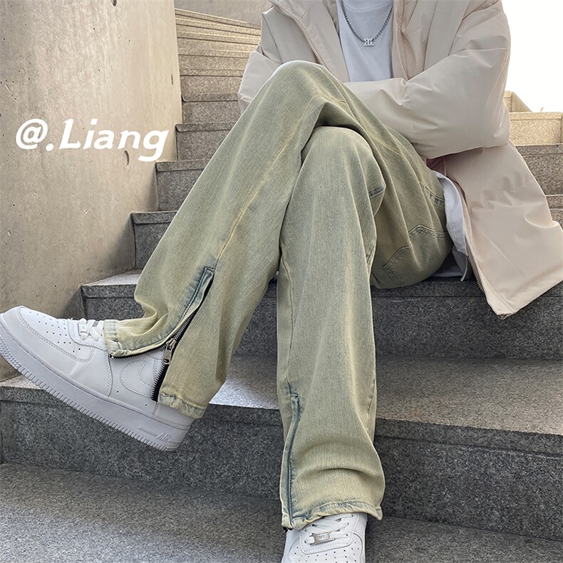 弹力拉链黄泥色牛仔裤男715-6-BX15P50(控68）,男装牛仔裤,星座715-6