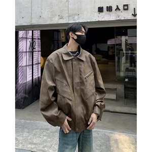 Wt135-P85美式扎染工艺皮夹克外套图片