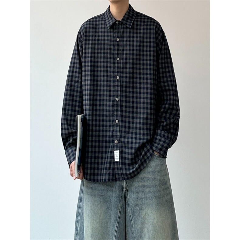 3083日系覆古长袖衬衫宽松休闲百搭情侣格子衬衣外套潮，男装衬衫，星座308A-1（原309B-1）