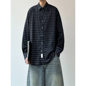 3083日系覆古长袖衬衫宽松休闲百搭情侣格子衬衣外套潮，男装衬衫，星座308A-1（原309B-1）