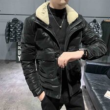 店主风pu皮羽绒服毛领刺绣立领男士冬季保暖外套C301B-YR01，男装羽绒服，电商C301B