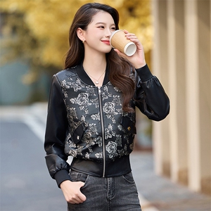 小个子短款皮衣外套女2025秋季新款时尚拼接刺绣飞行员pu皮夹克潮图片