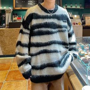 毛衣慵懒高级感男秋季圆领条纹撞色针织衫  M560 P45图片