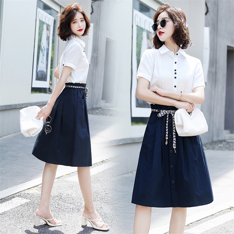 衬衫连衣裙两件套女夏季2025新款小个子显高显瘦高级感御姐套装裙，女装套装/套裙，难舍钰依