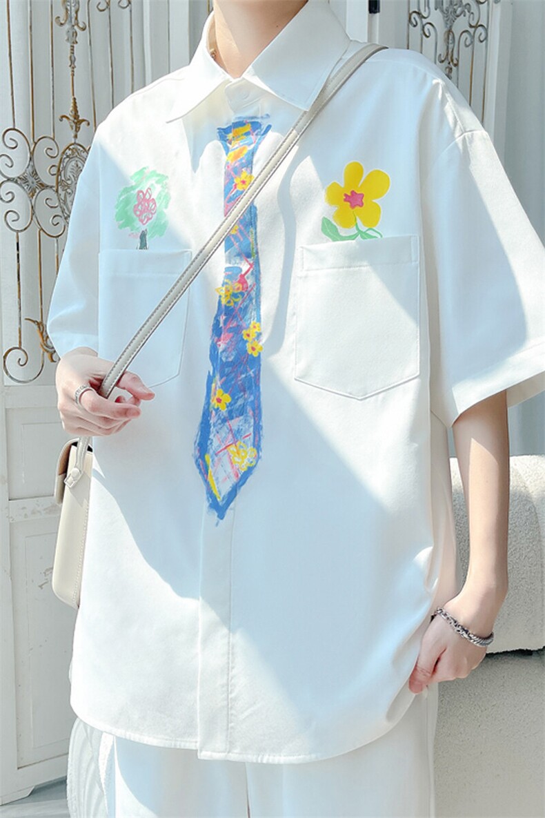 2025夏季新款旋律风车大码印花学院风衬衫M-5XHC25346-特P30,男装衬衫,电商A022