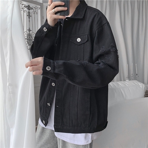 JK950/P65春装现货港风夹克男士破洞刺绣夹克情侣大码外套男